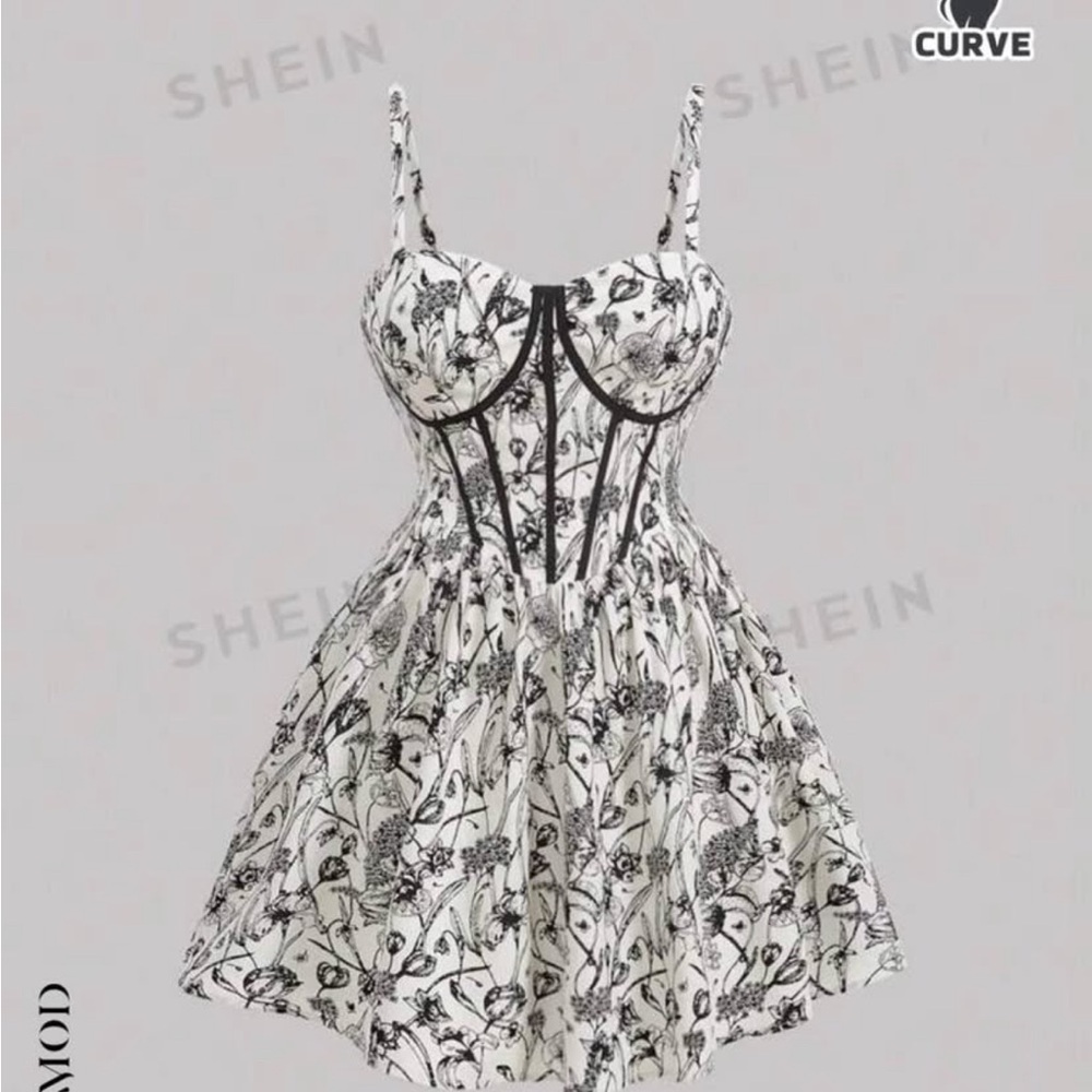 SHEIN Monochrome Floral Corset Dress